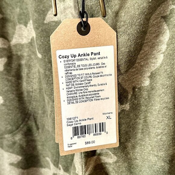 NWT Prana Cozy Up Ankle Jogger Sweatpant in Sage Camo - Size Extra Large - Picture 3 of 14